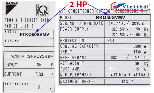 Máy lạnh daikin model này là máy 2 ngựa