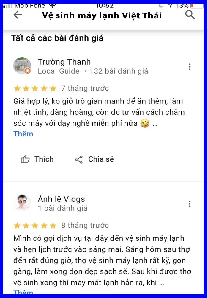 Khách hàng phản hồi về chất lượng dịch vụ vệ sinh máy lạnh của Việt Thái Khách hàng phản hồi về chất lượng dịch vụ vệ sinh máy lạnh của Việt Thái